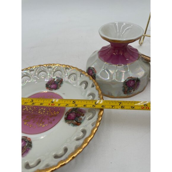 Vintage Porcelain Teacup & Saucer Set With Gold Trim & Romantic Scene Design - Picture 6 of 8